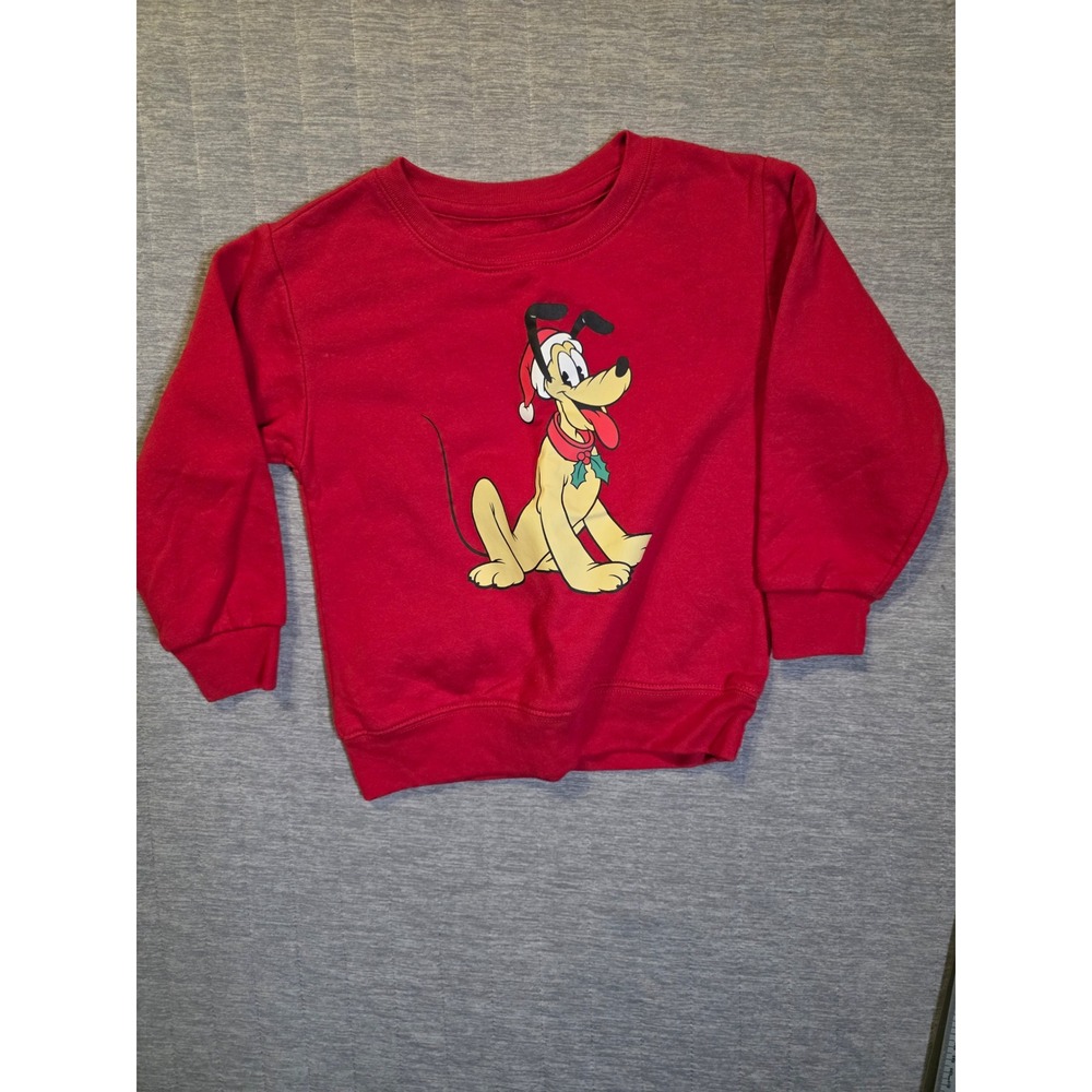 1514 Disney Junior Pluto Christmas Sweatshirt Red Toddler 5T Holiday Fleece